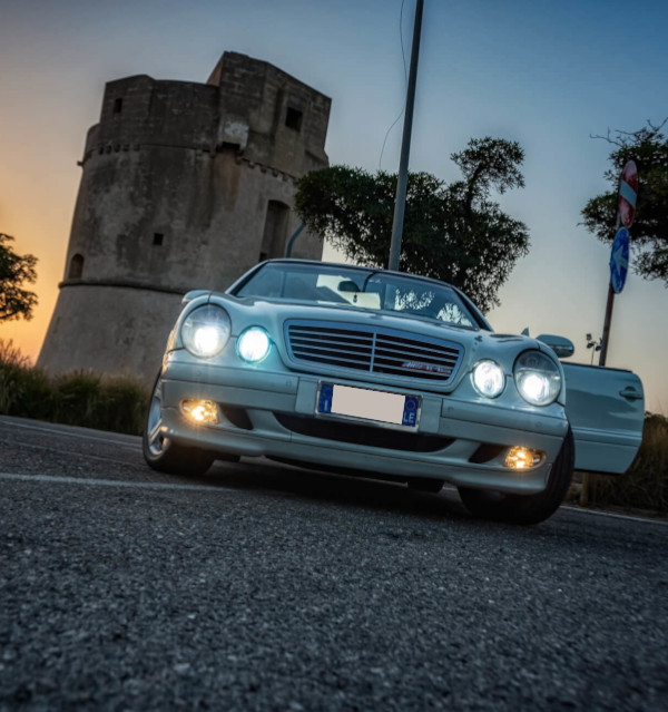 Auto matrimonio Mercedes CLK Cabrio tramonto torre
